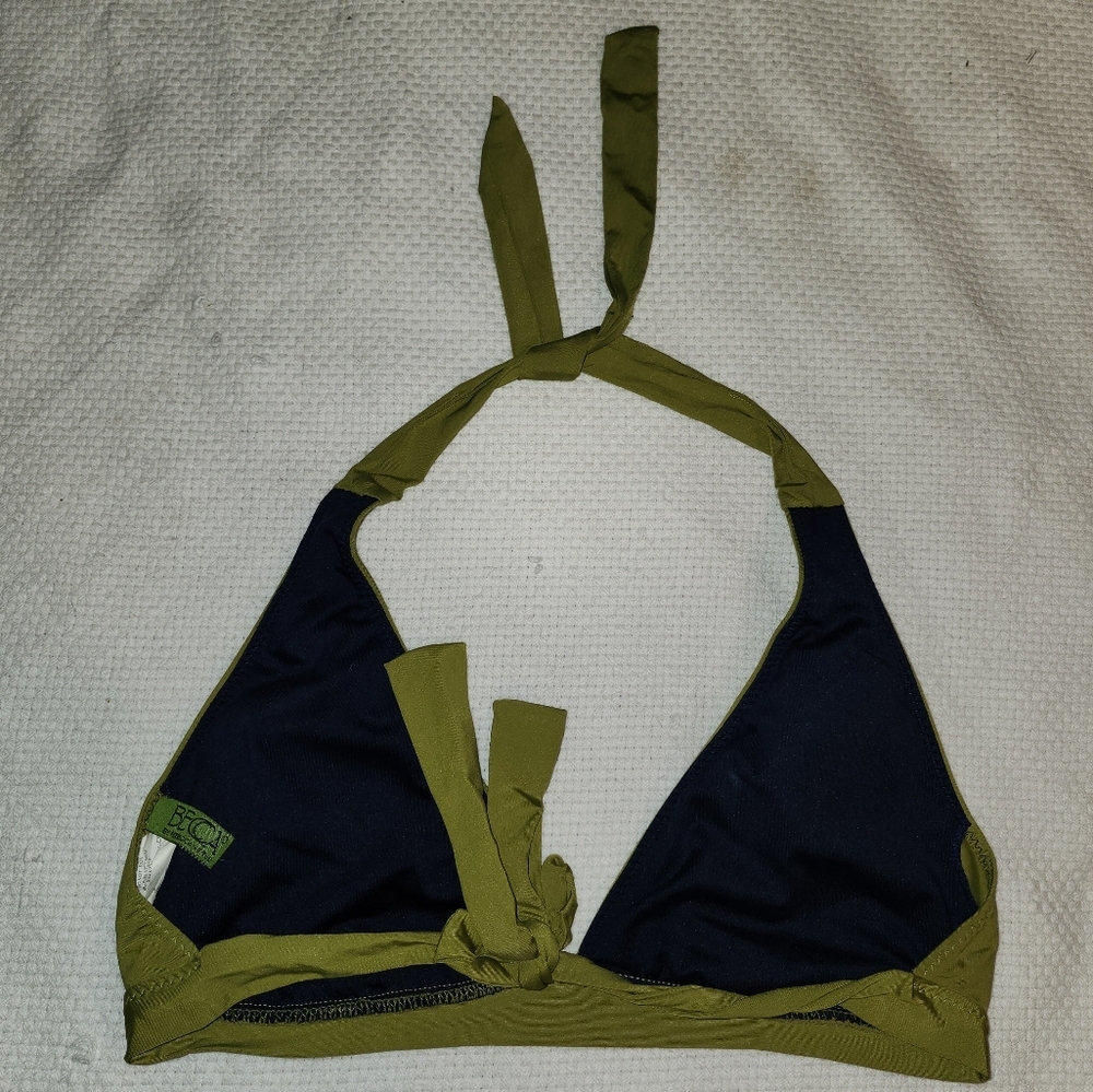 BECCA Two-Tone Embroidered Bikini Top in Olive and Navy Size L - Picture 2 of 5